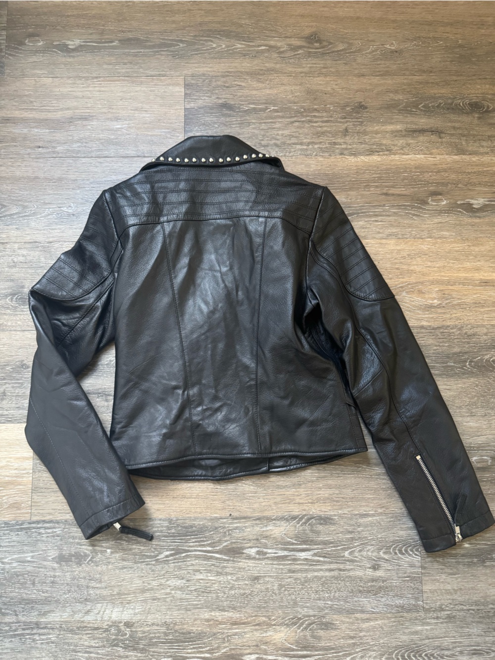 ASOS Black Studded Leather Moto Jacket - Picture 2 of 4